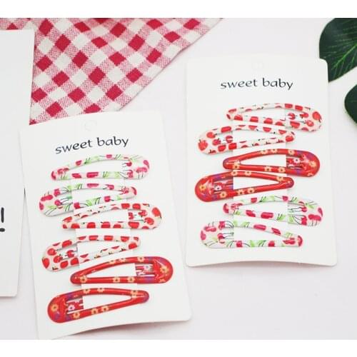 6PCS New Cute Printed Cherry BB Clips Kids Hairpins Baby Hair Clips Headdress Girls Hair Accessories Children Headwear