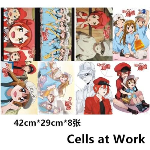 8 pcs/lot Anime Cells at Work Embossed posters Toy Pletelet Poster sticker for gifts Size 42x29CM