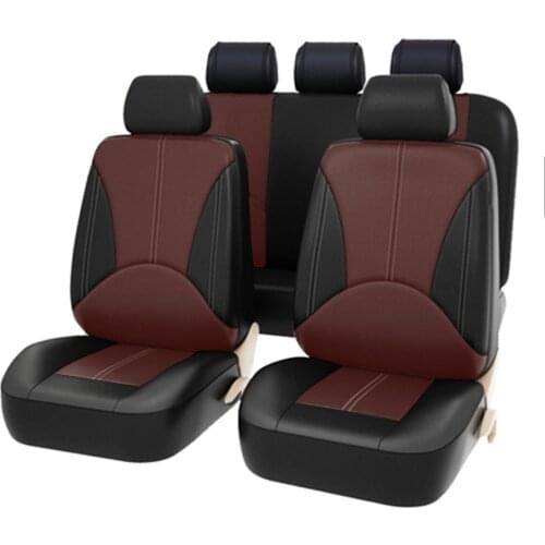 9PCS Universal Auto Seat Cover Front Back Head Rest Protector Wear-Resistant Covers Black PU Leather For 4 Season Car Seat Cover