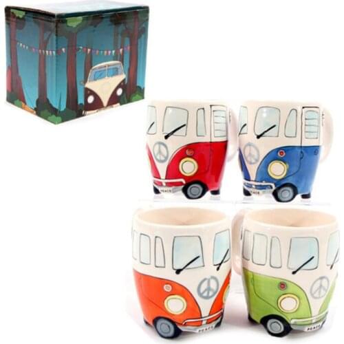 96PCS 400ml Creative Hand Painting Double Bus Mugs Retro Ceramic Cup Coffee Milk Tea Mug Drinkware Novetly Gifts