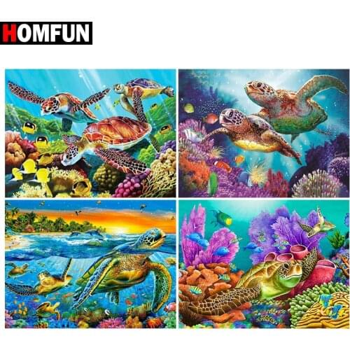 HOMFUN Full Diamond Embroidery "Sea turtle landscape" Diamond Painting Cross Stitch Patterns Rhinestone Unfinished Home Decor