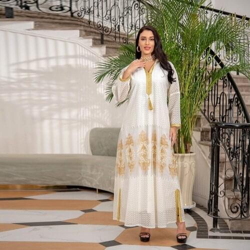 Middle Eastern Womens Gurban Festival Gold Embroidered Hooded Mesh Gauze Dubai Robe Islamic Clothing Moroccan Djellaba 2021