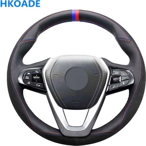 DIY Black Soft Genuine Leather Car Steering Wheel Cover For BMW X3 G01 X4 G02 X5 G20 G21 G30 G31 G32 G05 X7 G07 Z4 G29