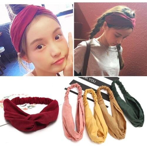 5pcs Crisscross Elastic Hair Band Sweet Solid Color Womens Solid Hair Soft Wide Side Hair Hoop Hair Band