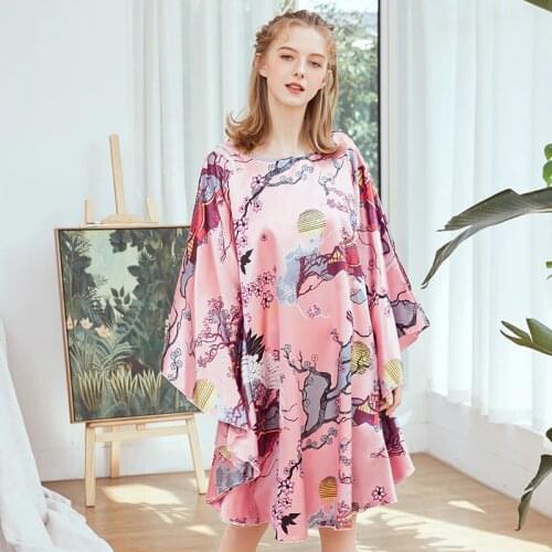 Plus Size Ladies summer Faux Silk Bath Robe Women Rayon Night Gown Round Collar Nightgown Home Wear Nightwear Pijama Mujer
