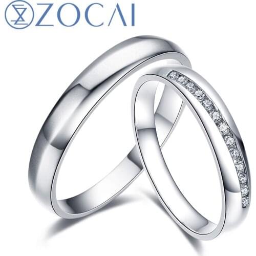 ZOCAI Ring Real 0.13 Ct Certified Diamond Wedding Bands Ring His and Hers Diamond Ring 18K White Gold Q00132AB