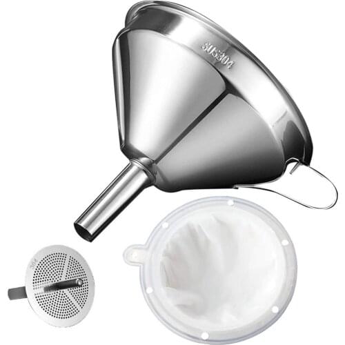 Kitchen Funnel Stainless Steel Water Milk Oil Funnel Filter Household Filling Tool with 200 Mesh Filter Strainer