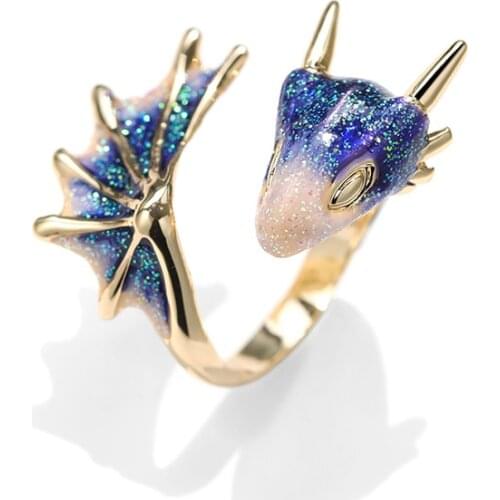 Brass With 18 K Gold Vintage Enemal Dragon Statement Rings Women Jewelry Punk Party Designer Club Cocktail Party Japan