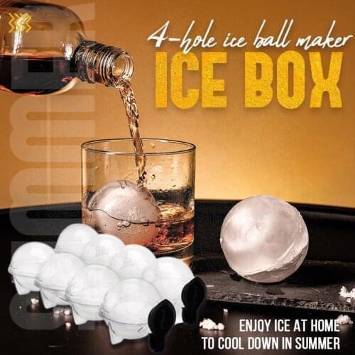 4-hole Ice Ball Maker 4-hole Ice Box Removable Lids Silica Gel Ice Cube Mold BPA Free 3D Round Ice Cube Maker Whiskey Cocktails