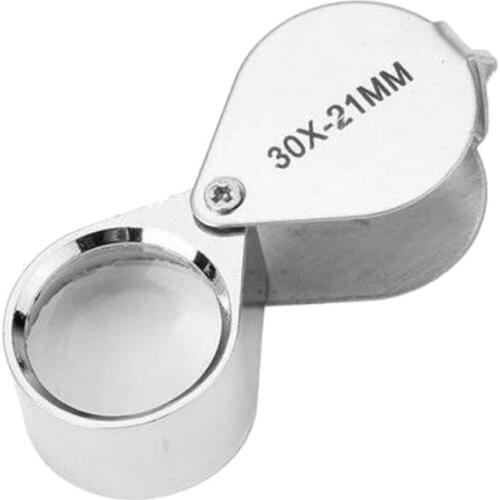 30X Magnifier Folding Jewelers Metal Eye Loupe 21mm Pocket Magnifying Glass for Coin Stamp Inspection 60X24 mm