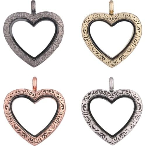 1pcs Vintage Heart Pattern Alloy Magnetic Glass Lockets Living Memory Floating Charms pendant locket for necklace women Jewelry