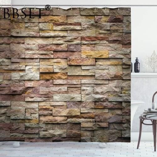 Marble Shower Curtain Urban Brick Slate Stone Wall with Rocks Pattern De Ducha Shower Curtain for Bathroom with 12 Hooks