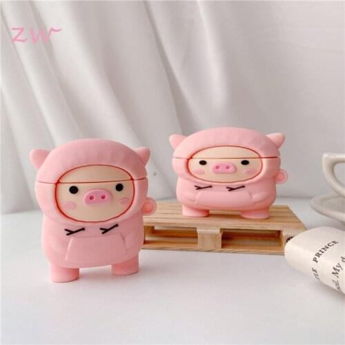 Cute pig for airpods 1 2 pro case cartoon pink pet soft silicone case wireless bluetooth headset protect cover animal accessorie
