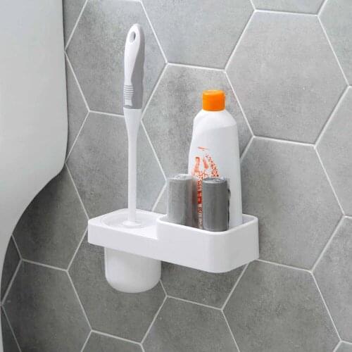 OTHERHOUSE Wall Mounted Toilet Brush Holder Set Wash Room Plastic Storage Shelf Rack Toilet Cleaner Holder Bathroom Accessories