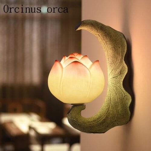 New Chinese lotus wall lamp study bedroom aisle courtyard balcony personalized creative bedroom bedside wall lamp free shipping