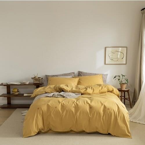 12 solid color Homestay style washed cotton embroidery Bedding Set Duvet Cover Bed Linen Fitted Sheet Pillowcases Home Textile