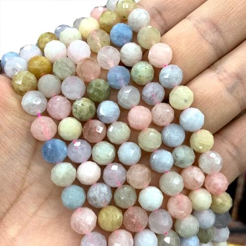 Wholesale Faceted Morganites 100% Natural Loose Round Stone Beads For Jewelry Making DIY Bracelet Necklace 6/8/10MM 15