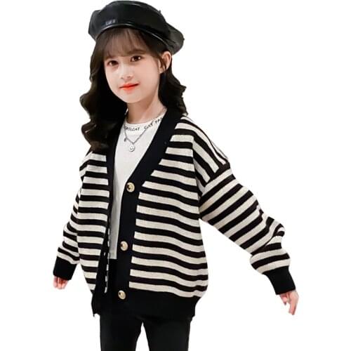 Coat For Girl Striped Girl Coats Kids Casual Style Childrens Jackets Spring Autumn Clothes For Girls 6 8 10 12 14
