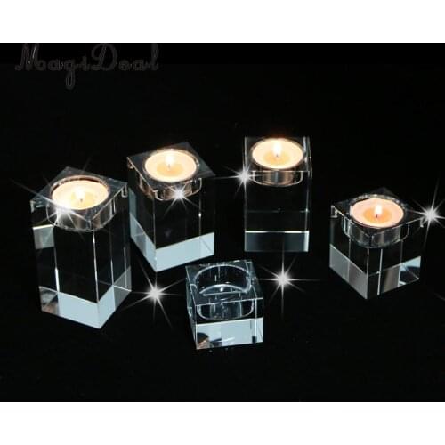 Clear Crystal Tea Light Votive Candle Holder Candlestick Base for KTV Bar Party Decoration, 4 Sizes