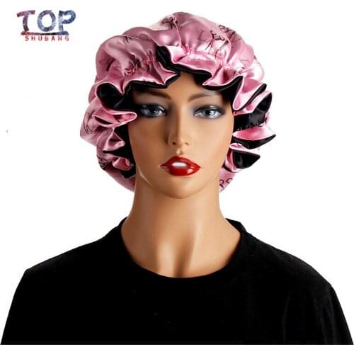 Custom Double Sided Logo Full Logo Reversible Satin Bonnet Human Virgin Hair Extensions Bundle Wigs Sleep Protect Bonnet