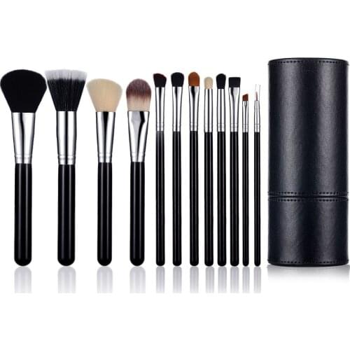 Professional 12 Pieces Makeup Brushes Set Powder Foundation Blusher Lip Eyeshadow Eyebrow Brushes With PU Storage Box