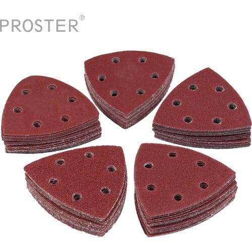 Proster 100PCS for Sanding Triangles Grit Triangle Sandpaper Delta Sander 6 Holes 90x90x90mm