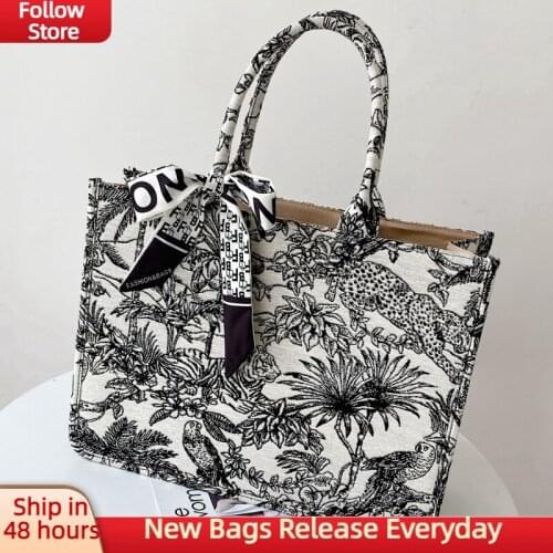 Luxury Brand Designer Handbag Embroidery Floral Womens Shoulder Bag Canvas Female Tote Shopper 2021 Beach Bag Jacquard