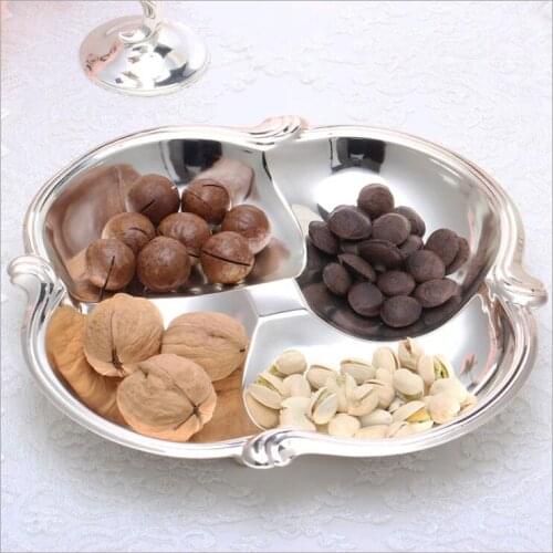 Luxury sliver plate Cake pan serving kitchen trays metal Cosmetic storage tray Dried fruit separator for home decorationSNTP030A
