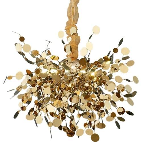 Modern gold chandelier for living room creative design gold stainless steel chain lamp dining room decor led light fixture