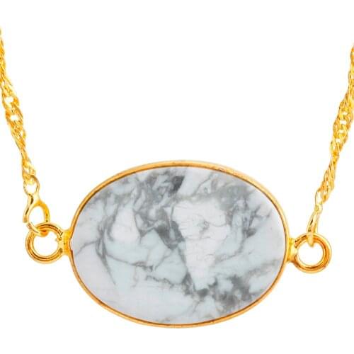 SUNYIK White Howlite Oval Stone Side Ways Connector Pendant,Gold Tone (Free Chain)