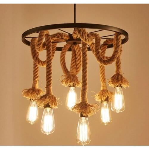 Lamps The simple Art Cafe Bar creative lighting American retro restaurant three head rope industrial wind Chandelier Personalize