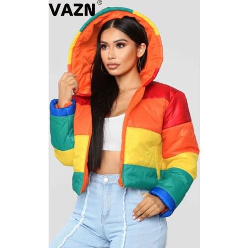 VAZN SY010 Winter Age Reduction Casual Warm Fashion Rainbow Hooded Full Sleeve Women Energy Slim Thick Regular Wind Outwears