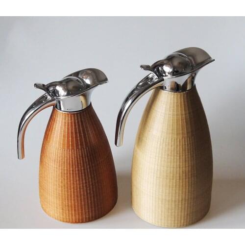 Stainless Steel Thermos Flat Bottom Water Bottle Tea Set Household Handmade Bamboo Weaving Large Capacity Thermal Kettle