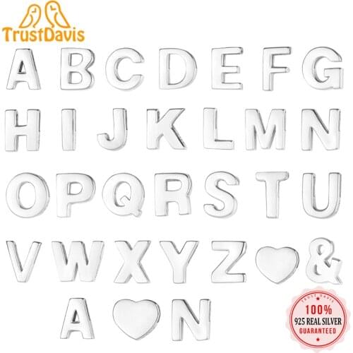 TrustDavis Real 925 Sterling Silver Simple 26 English Letter Pendant DIY Accessories For Women Wedding Fine S25 Jewelry DA1725