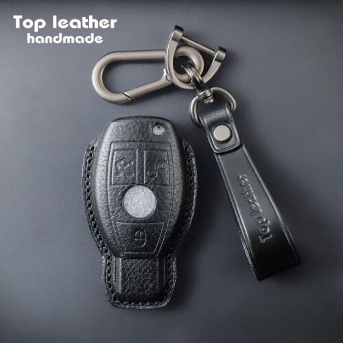 Crazy Smith High Grade Car Key Cover for Benz C200/GLA/glc/GLE/S Full Grain Genuine Leather High Quality Gifts Brown Green Red