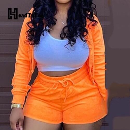 Long Sleeve Zipper Front Hooded Coat Tops & Short Sleeve Crop T Shirt & Drawstring Shorts Set Women 3 Piece Set Outfits