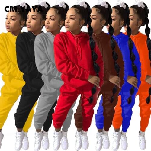 CM.YAYA Activewear Solid Womens Set Hooded Sweatshirt Jogger Pant Set Sporty Tracksuit Fitness Matching Two Piece Set Outfits