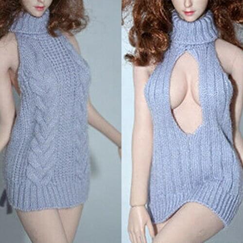 1/6 Female Knitting Sweater Dress Short Skirt Bare Shoulders For 12" Figure Body Open Chest/Normal Action Figure Doll