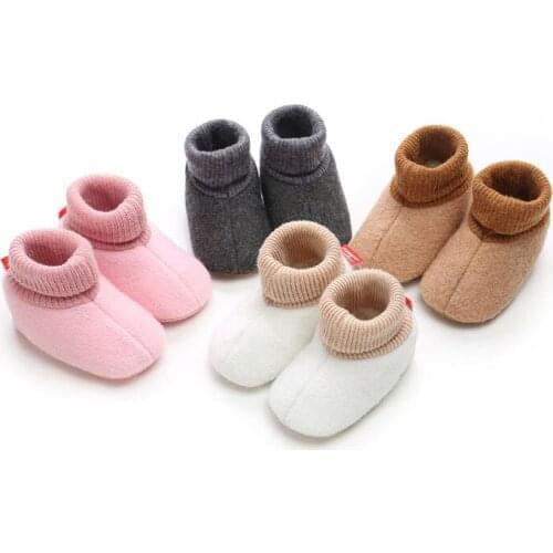Winter New Baby First Walkers Baby Plus Velvet Warm Shoes Soft Bottom Non-slip Toddler Shoes Solid Patch First Walkers for Baby