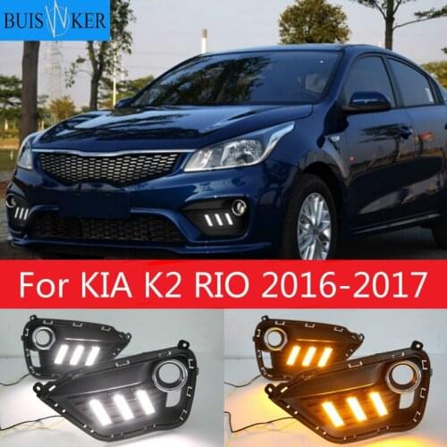 2pcs For KIA K2 RIO 2016-2017 LED DRL lights Daytime Running Light Daylight yellow Signal fog lamp Styling lights
