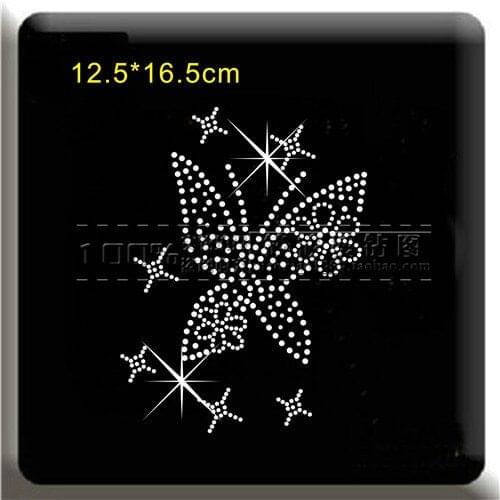 2pc/lot Butterfly iron on crystal transfers design hot fix rhinestone rhinestone patches for shirt bag