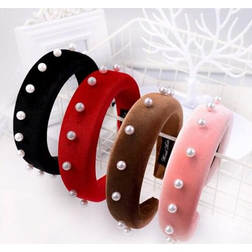 2019 Vintage Velvet Hair Band For Women Pearl Headband Girls Hair Accessories Hoop For Hair diademas para el pelo mujer haarband