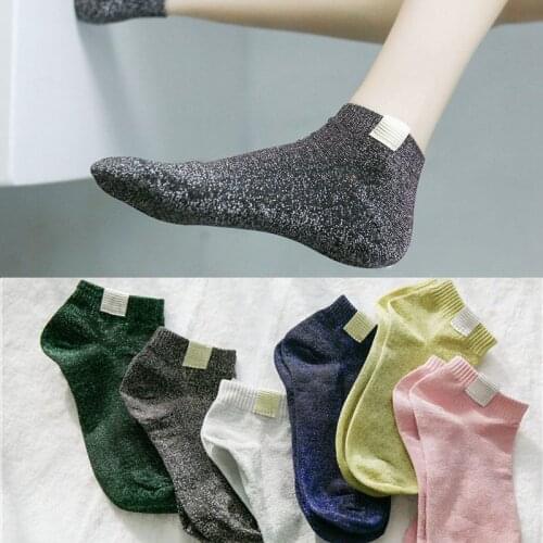 6 Pairs/Lot Fashion Transparent Ankle Short Socks Women Sliver Slik Bright Simple Female In Tube Sox Pure Color Hosiery Colored