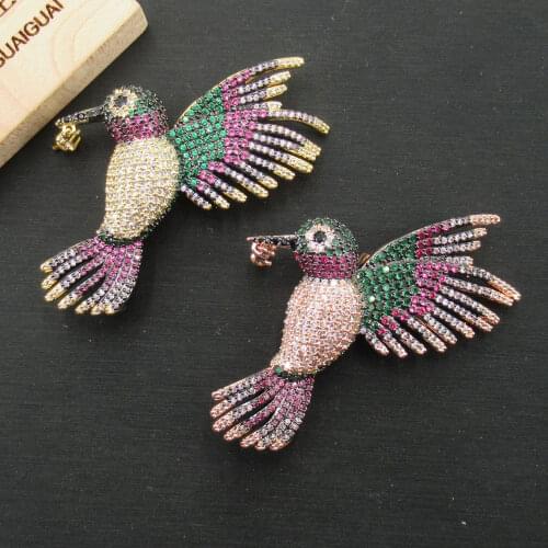 APDGG 36*48mm gold plated Cubic Zirconia micro bird For Brooch Pendant Jewelry DIY