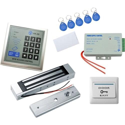 Standalone RFID Single Door Access Control +180KG Magnetic Lock+Power Supply+Release Button+ID Card Key Chain
