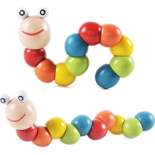 Wooden Colorful Smooth Blocks Worm Toys Cute Cartoon Twisted Insect Caterpillar Block Ability Game Baby Fingers Exercise Gadget