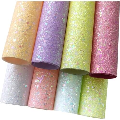 135x30cm Fluorescent sequins rolls of Chunky Glitter Faux Leather Fabric Twill Back for Hair Bow/Decoration/Craft