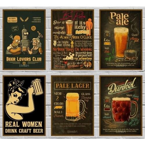 Beer Recipe Map Retro Kraft Paper Poster Painting Vintage Wall Art Sticker Picture Bar Room Cafe House Decor 42X30cm