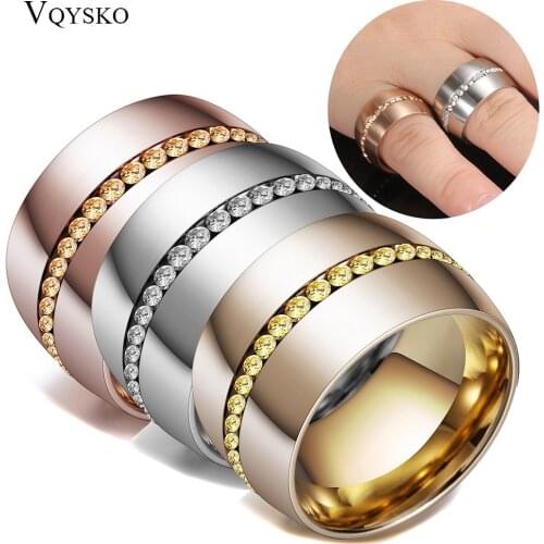 14mm Width Classic Crystal Wedding Ring Stainless steel Jewelry Ring For Women Gift