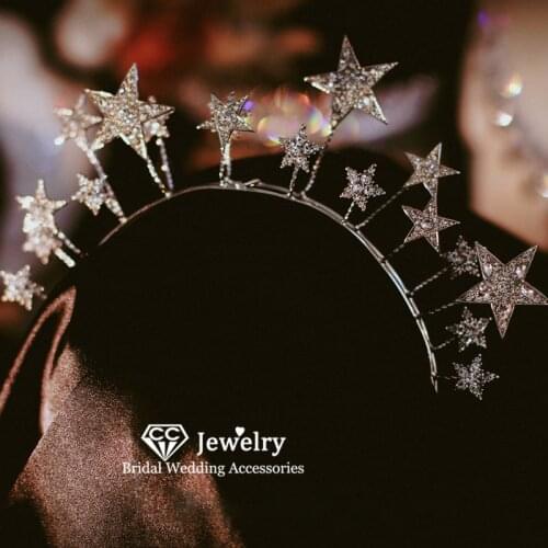 CC Hair Crown Wedding Accessories for Women Engagement Jewelry Star Shape Headpiece Trendy Tiaras Luxury Hairwear Hot Sale HS35